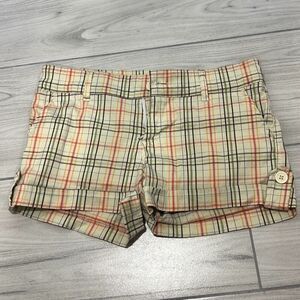 Blue axes vintage women’s nova check yellow plaid low rise shorts size 7